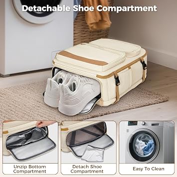 Taygeer Frontier Airlines Personal Item Bag, 18x14x8 inches Travel Bag | TSA Approved Underseat Backpack 40L for Women Weekender Fits Allegiant & JetBlue, Carry on Backpack with Shoe Pouch, Beige