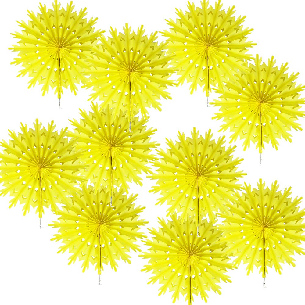 Time to Sparkle 14"(35cm)-10pcs Hanging Fans Tissue Paper Fan Paper Flowers Baby Shower Birthday Wedding Snowflake Christmas | Fan-hot Yellow |