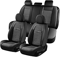 Vista 1 de Coverado Juego Completo de Fundas de Asiento de Coche, Fundas de Asiento de Cuero Nappa Negro para Coches, Protector de Asiento de Coche