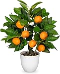 Artificial Potted Plants 15.7 inches Fake Orange Tree Artificial Citrus Fruit Plant with Black Pot Faux Plants Indoor for Home,Office, Living Room Table, Desk