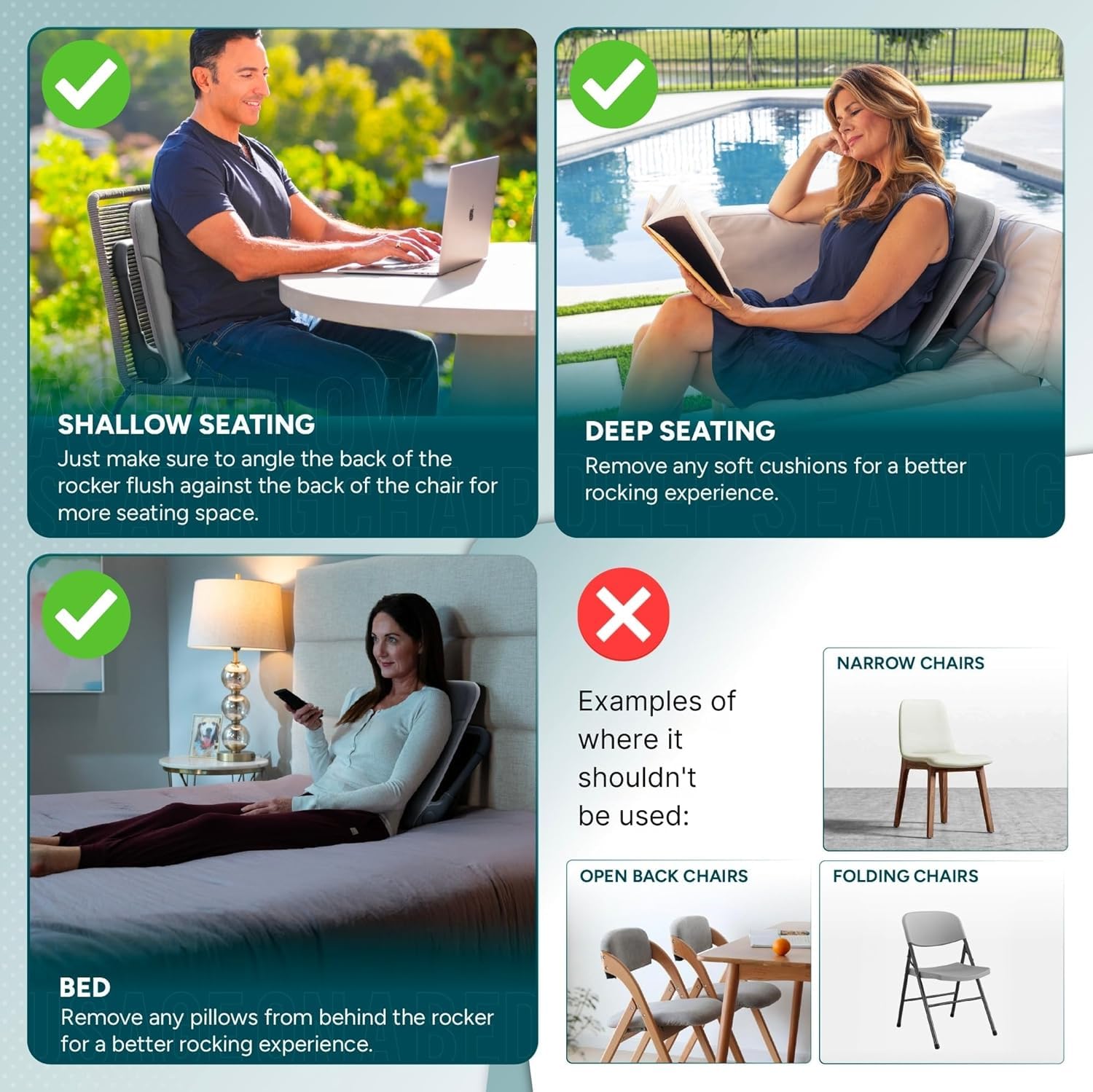 READY ROCKER Ultra| Adjustable Ergonomic Portable Rocker | Back Pain Relief & Relaxation | Back & Lumbar Support for Chair | Lightweight & Portable | 4.0 Model (Dove) — view 4