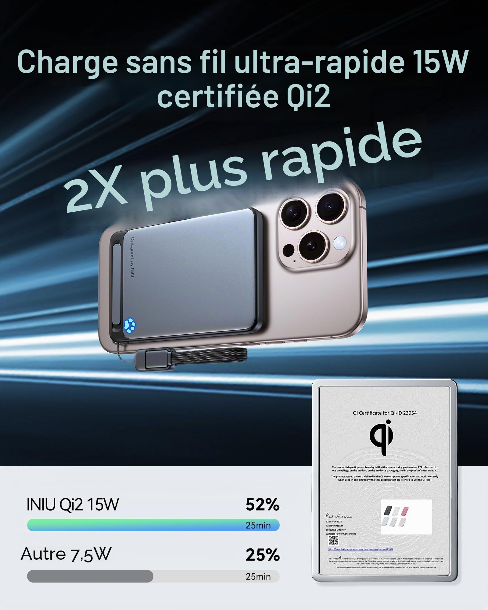 INIU Qi2-Certificat 20W Batterie Externe, 5000mAh Magnetique Power Bank, Charge Rapide Powerbank Travel Essentials, Batterie Portable Mince Compatible avec iPhone 16 15 14 13 12 Pro Max Rose