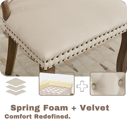 Miniatura 6 de Sillas De Comedor Modernas 2 - Juego de 2 sillas de comedor de terciopelo, modernas sillas de cocina tapizadas con respaldo copetudo y asas de