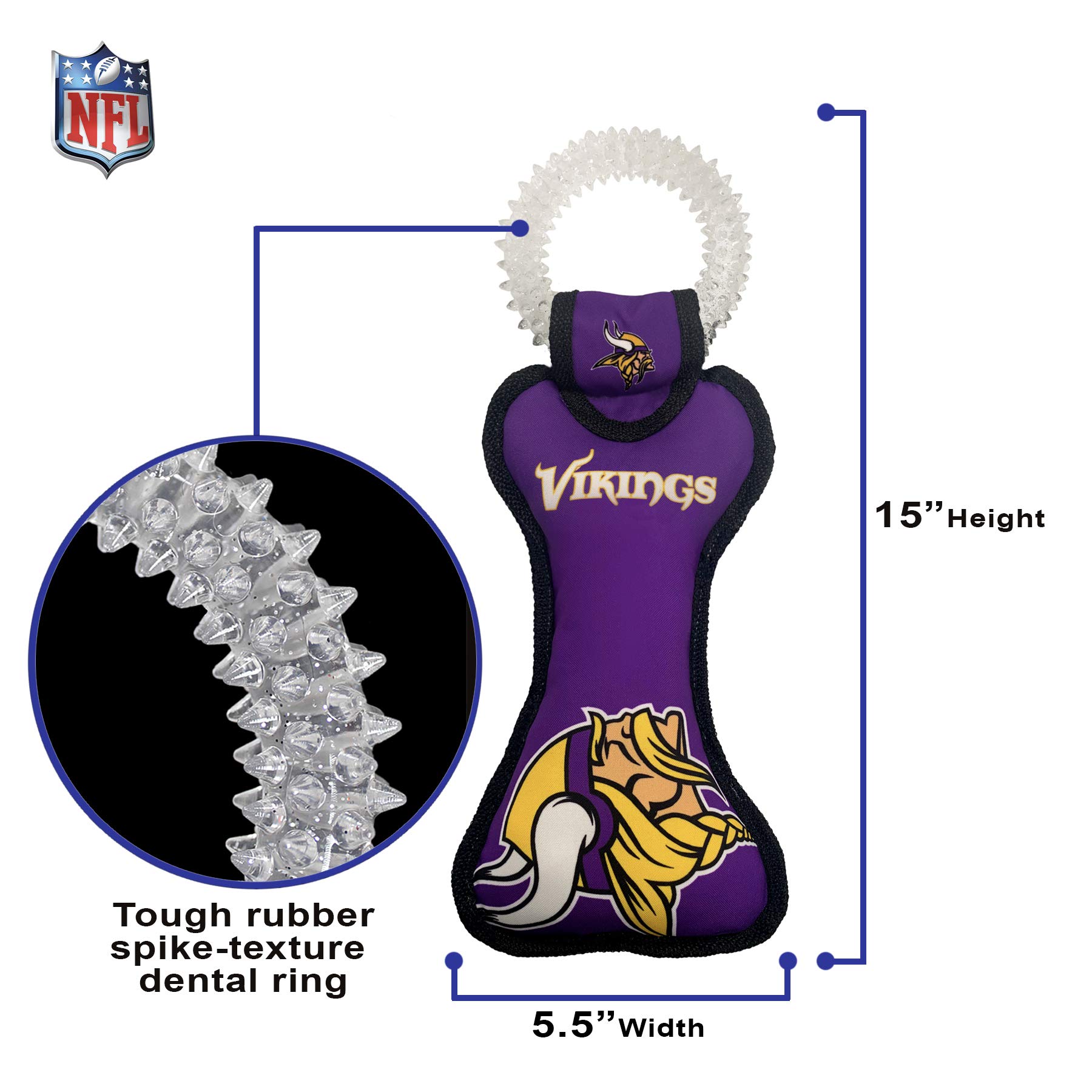 Pets First NFL Minnesota Vikings - Juguete dental para perro con chirriador incorporado en forma de pelota de goma para dentición