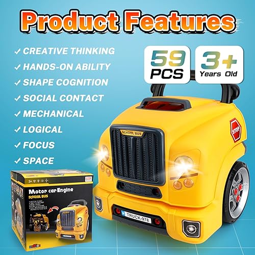 Miniatura 6 de Austraes Juguete de motor de camión grande, juego de reparación mecánica para niños de 3 a 5 años, kit de construcción de motor de camión grande,