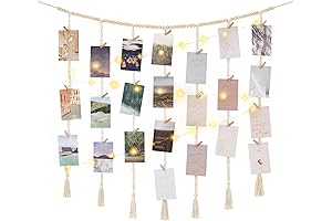 Mkono Macrame Hanging Photo Display Wall Decor with String Lights