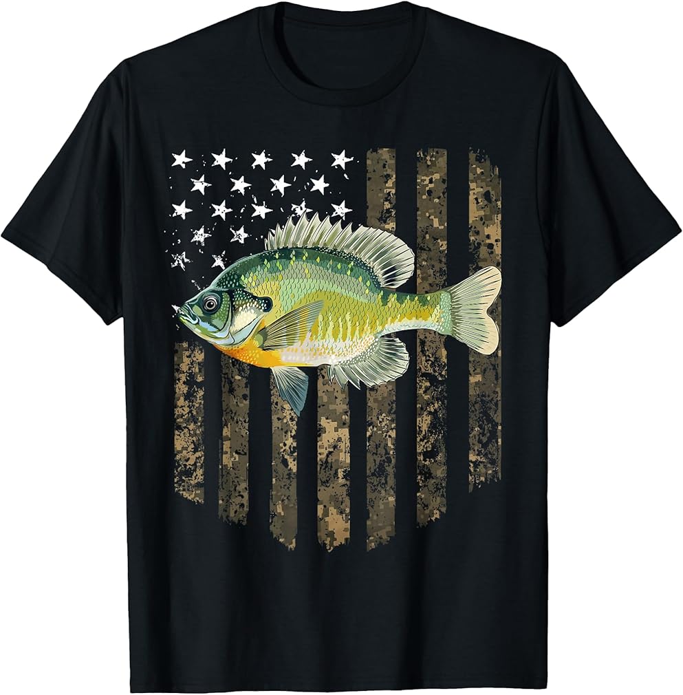 Camo American Flag Bluegill Fishing 4th Of July T-Shirt