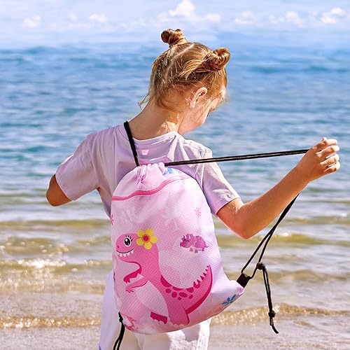 Miniatura 4 de WAWSAM Mochila con cordón - Bolsas con cordón para niños, bolsa de natación para la playa, Dinosaurio B, Dinosaurio B
