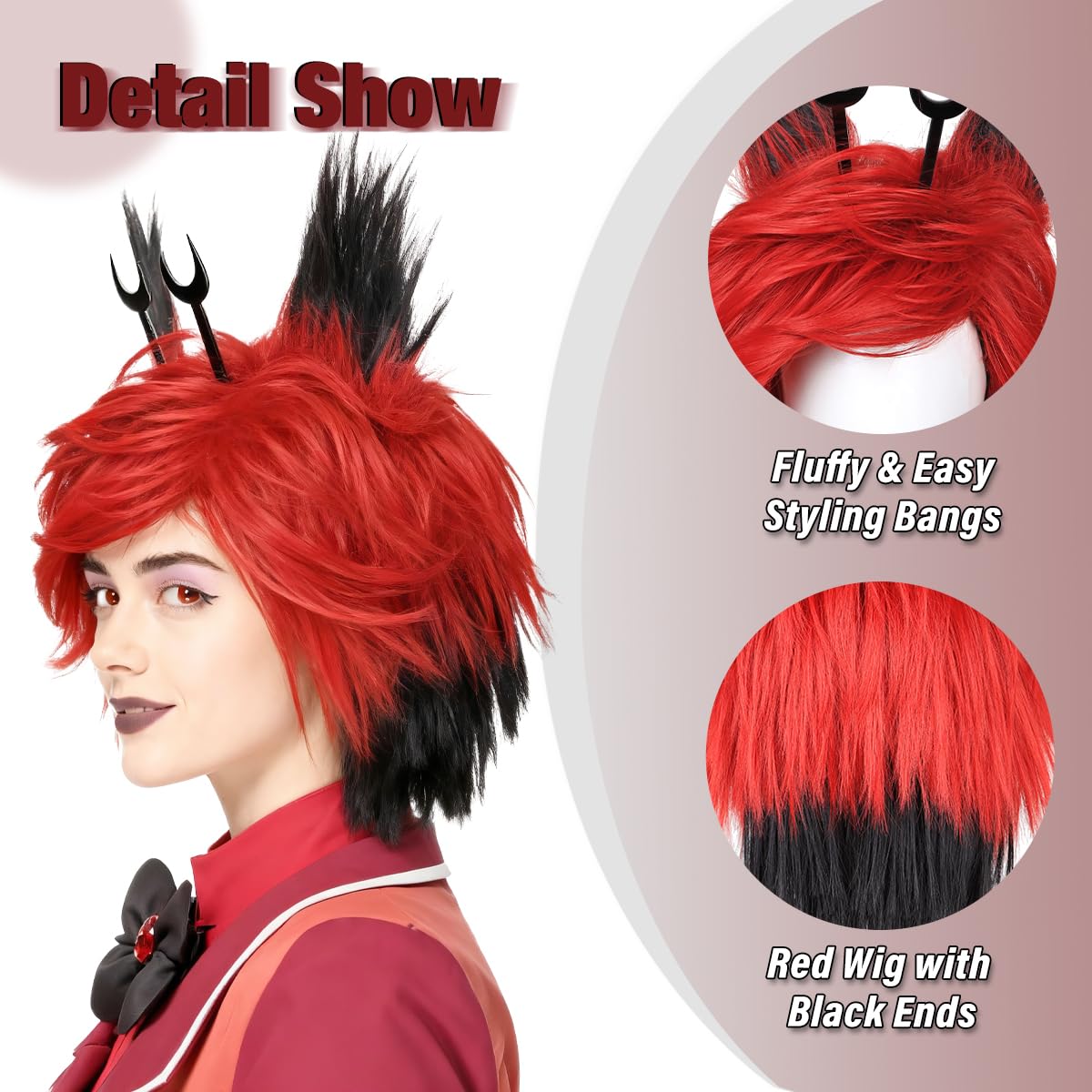 Red and Black Fox Ear Hairpiece Wig - Unbranded Amazon.com: ColorGround Black and Red Wig with Horns Clips  main image 2