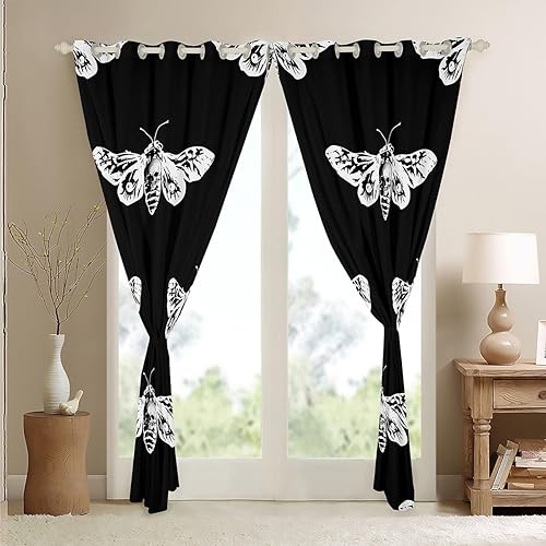Miniatura 4 de Cortinas decorativas de calavera para dormitorio, niños, polilla de la muerte 30% a 50% cortinas opacas para adolescentes, cortinas bohemias