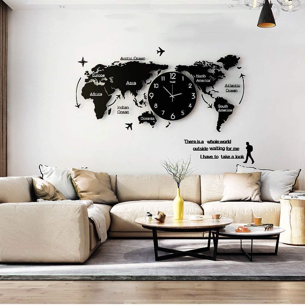 Modern World Map Digital Hanging Ultra Quiet Acrylic Wall clock Size 156 x 96 cm