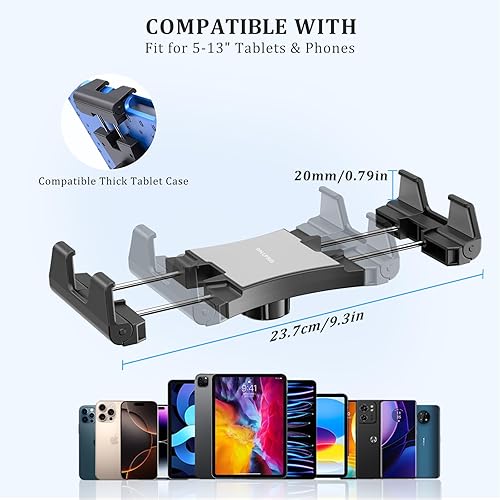 Miniatura 7 de OHLPRO Soporte para tablet para tablero de automóvil y camión, soporte resistente para iPad con abrazadera de doble resorte y base de taladro, brazo