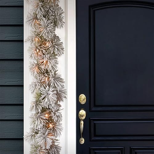 Miniatura 3 de National Tree Company Guirnalda de Navidad artificial preiluminada, verde, pino de cerdas brillantes, luces blancas, decorada con ramas esmeriladas,