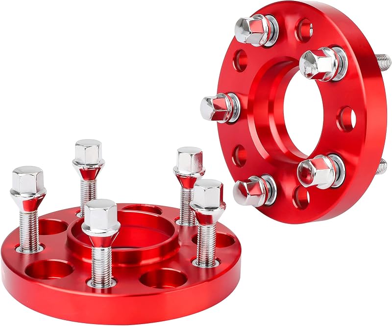Pindex Keréknyomtáv Szélesítő 5x112 20mm - Audi A4 A5 A6 A7 Kompatibilis, 66.5mm Középfurat, 10db M14x1.5 Kerékcsavarral, Piros