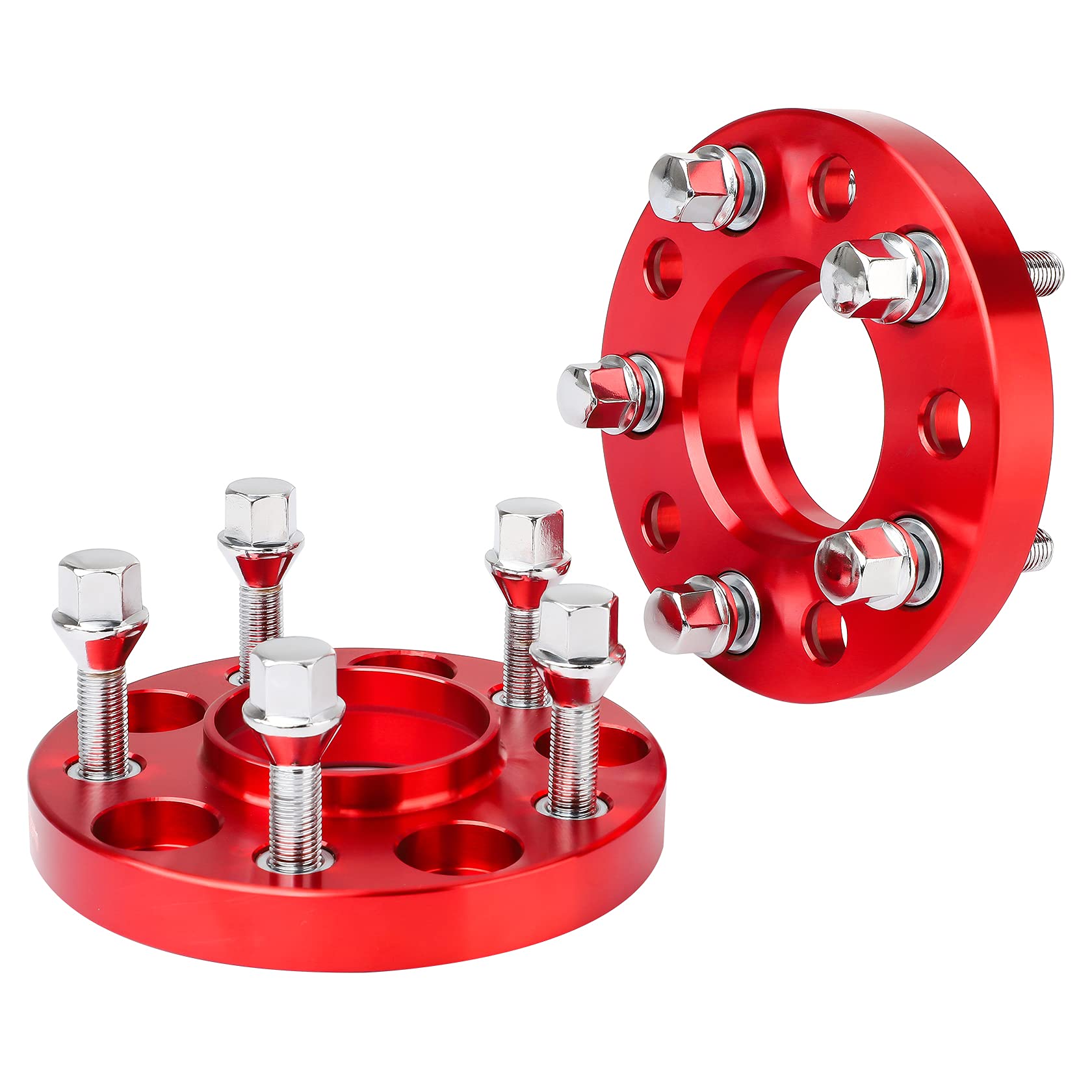 Pindex Lot de 2 Élargisseurs de Voie 5 X 112 20 mm pour A4 A5 A6 A7 Plaques de Direction 66,5 mm avec 10 Boulons de Roue M14 X 1,5 Rouge