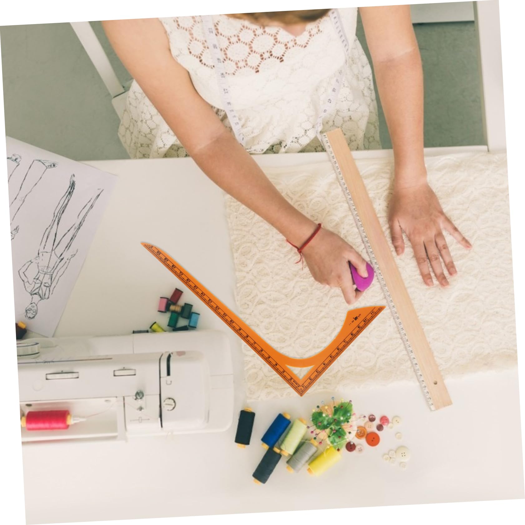 Operitacx Regla Curva de Costura en Forma de L para Ropa, Hecha de Plástico Naranja Superficie Lisa y Medición Precisa Adecuado para Coser y Confeccionar Prendas