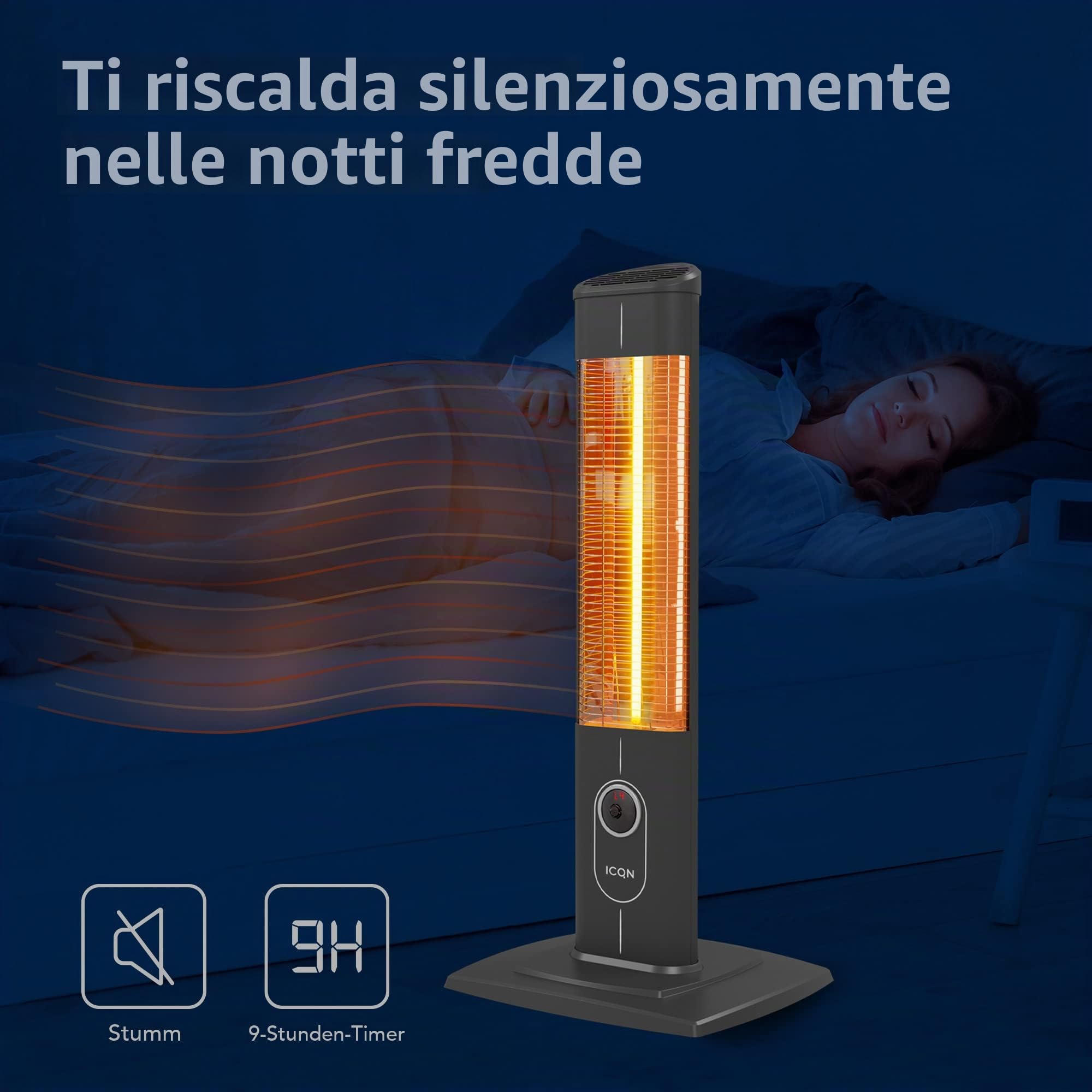 ICQN Stufa a infrarossi con telecomando | 2300 Watt | Potente riscaldamento carbonio | Per uso interno ed esterno | Per terazza | Base stabile | Display digital