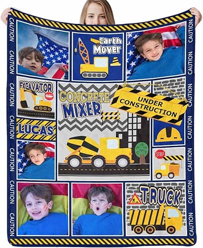 Manta personalizada para niños y niños, manta de camión personalizada con nombre de foto, manta suave de dibujos animados para regalo de Navidad,