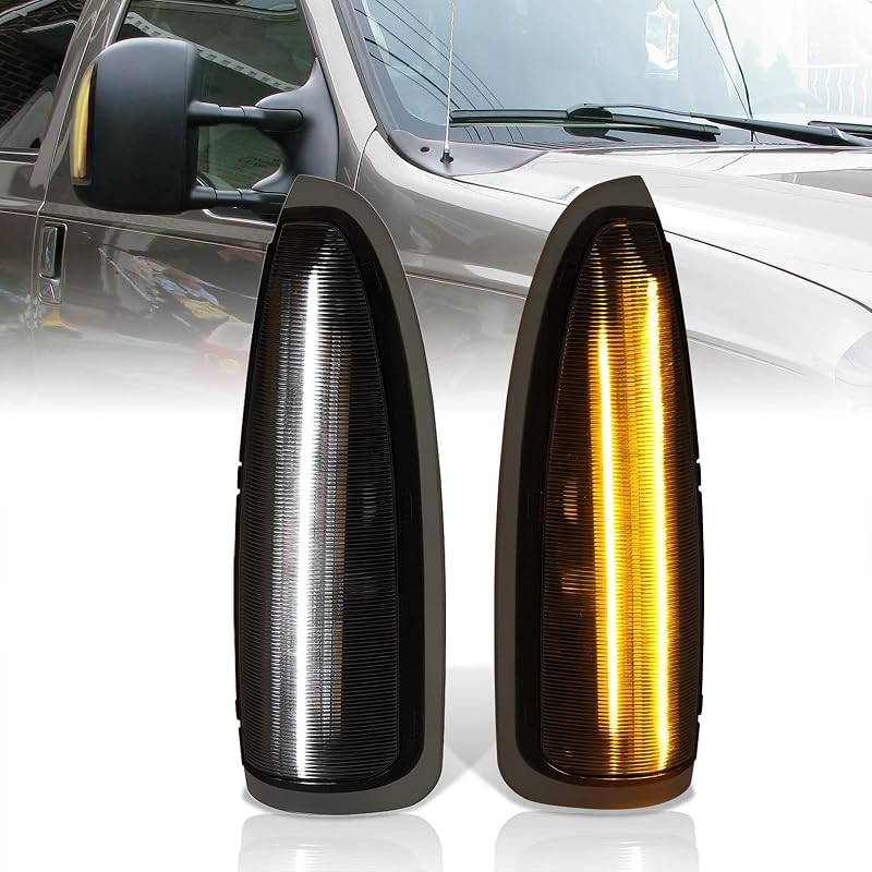 Luzes de seta e DRL LED switchback para retrovisor de reboque AJP Distributors com lente fumê para Ford Super Duty e Excursion – Par
