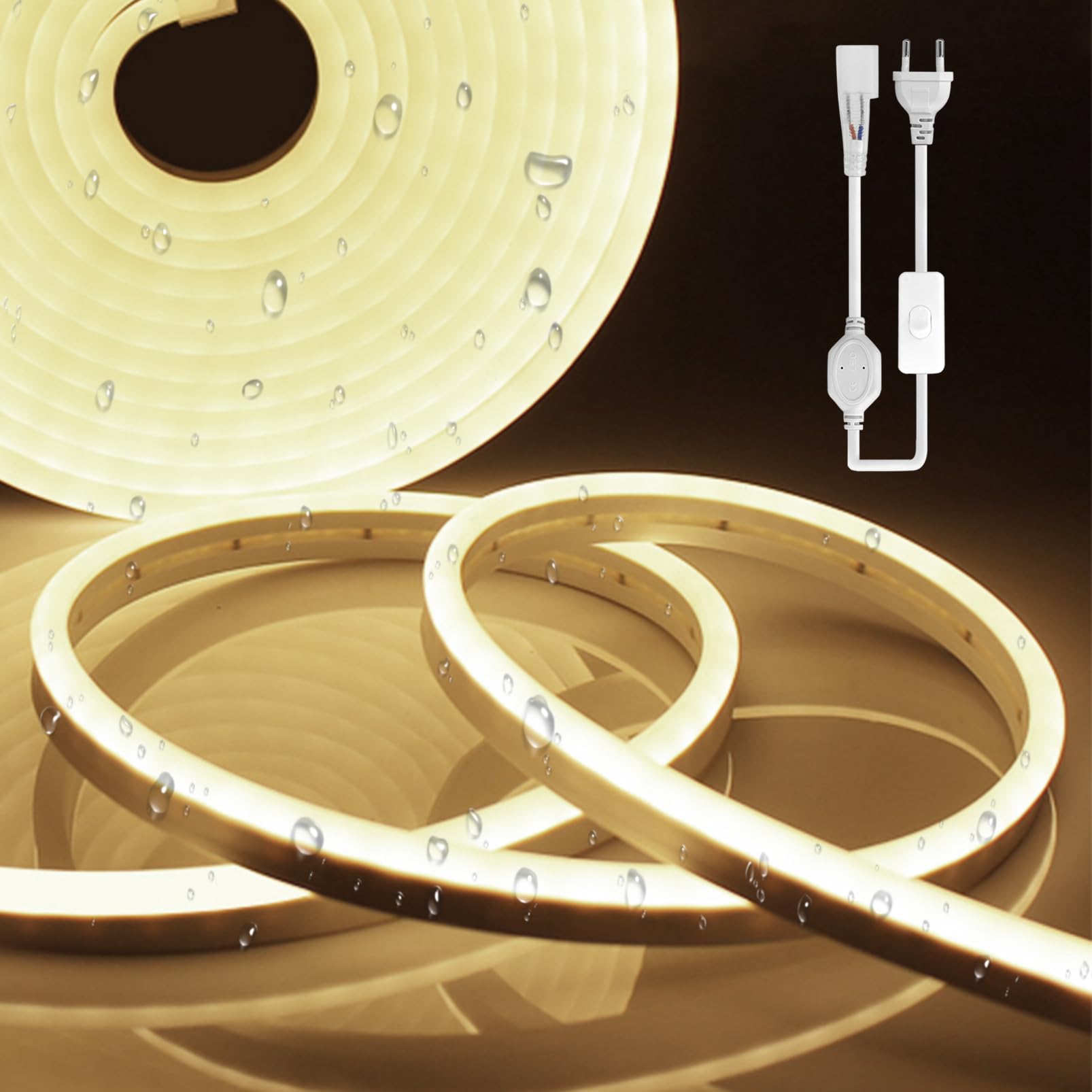 Ruban LED 5m Blanc Chaud 220V - 120 LED/m - Étanche IP65 - Découpable Tous Les 1m - Pour Intérieur Et Extérieur