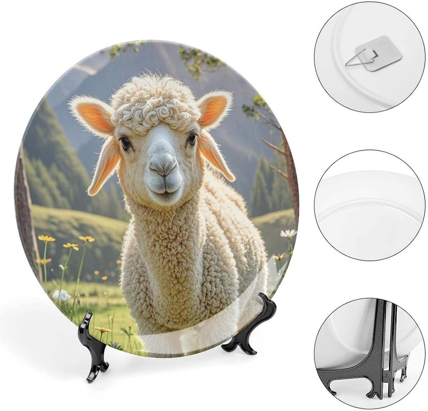 Lamb Ceramic Plate 10inch Decorative Bone China Wall Hanging Ornament Plates Bohemian Style Dinner Plate with Display Stand Cabinet Display Plates for Home Art Decor