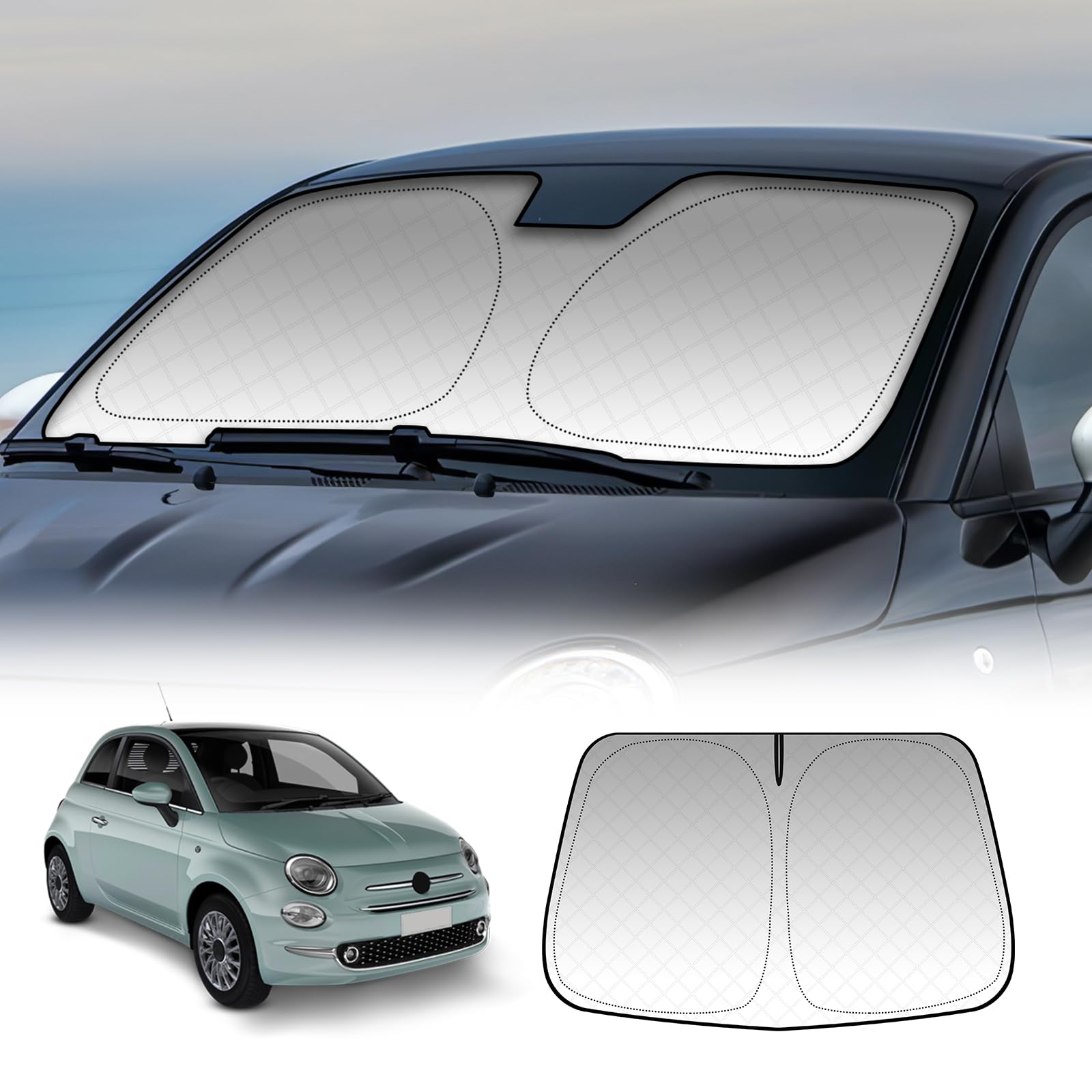 KUNGKIC Per Fiat 500 2008-2023 Abarth 595 2012-2023 parabrezza auto parasole pieghevole blocca i raggi UV parasole (parabrezza anteriore)