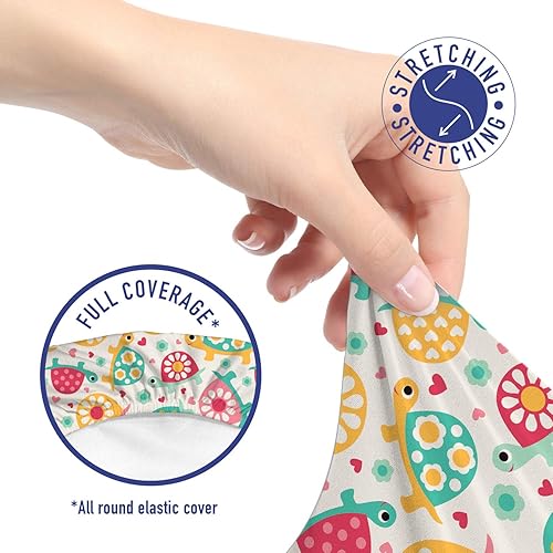 Miniatura 5 de Ambesonne Funda para silla de oficina con diseño de caricaturas de tortuga feliz en alineación aleatoria, funda decorativa de tela elástica y