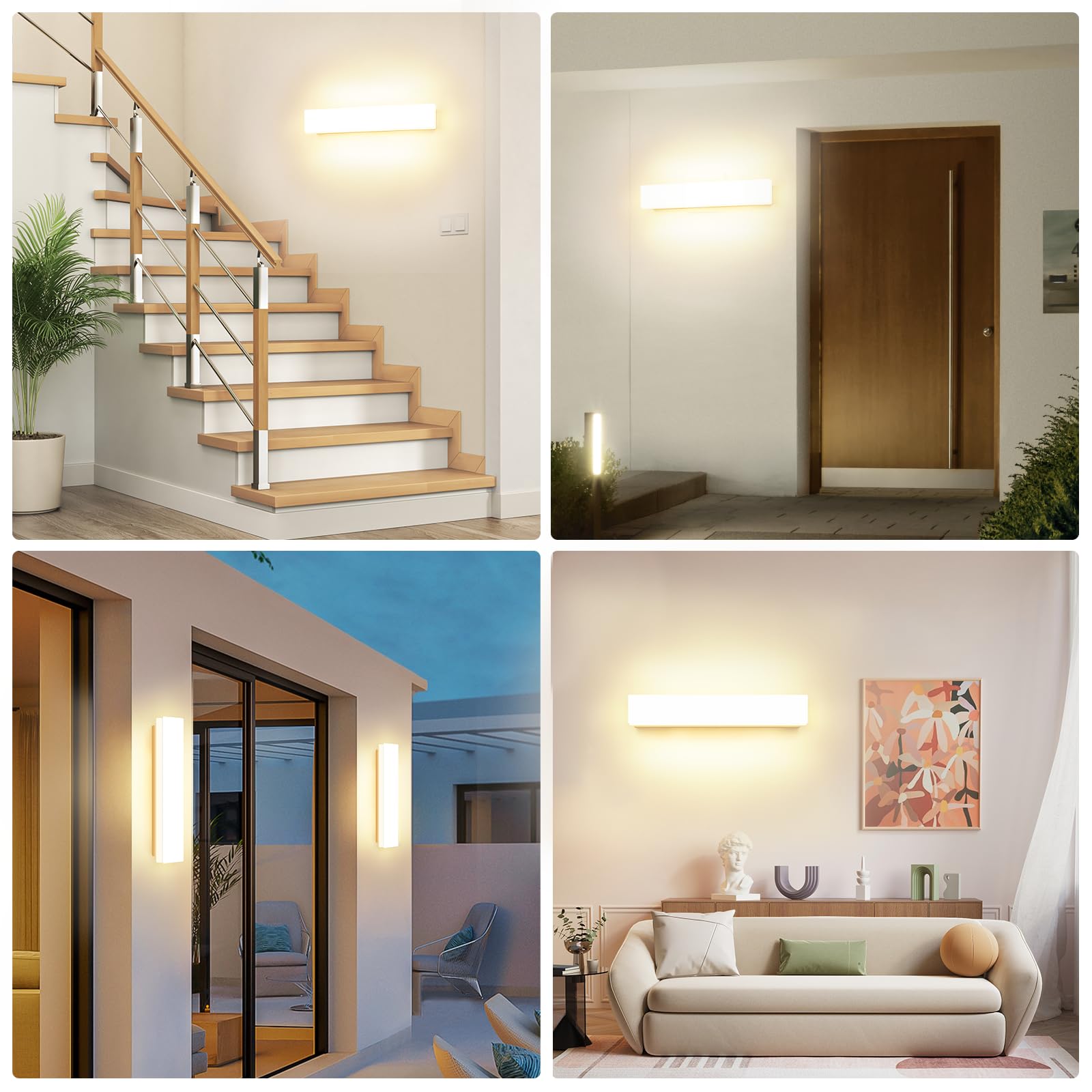 ledmo 2 Pezzi Applique da Parete LED 10W 3000K Bianco IP54 Interno Esterno | Luce diffusa su tutti i lati, design sottile da 30 cm e posa verticale/orizzontale; ideale per salotto, camera e corridoio.
