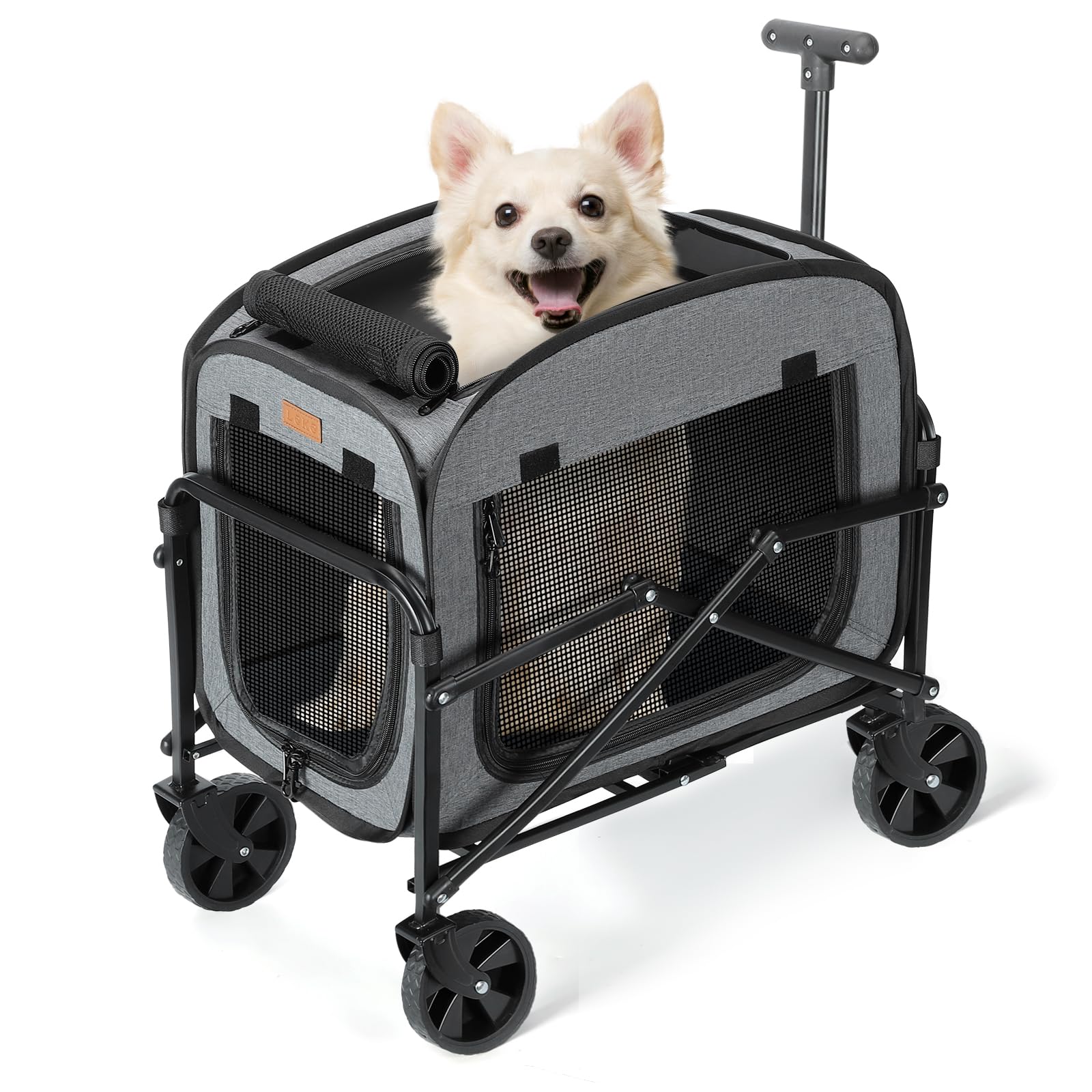 Transportador de perros con ruedas, carrito grande para perros y gatos, 18 kg, carro para mascotas con ruedas grandes todo terreno (gris)