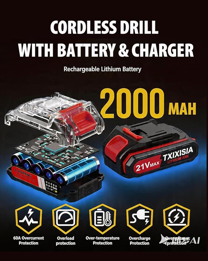 Taladro Inalámbrico Tsisixia 21V 45Nm con Maletín y Accesorios miniatura 8