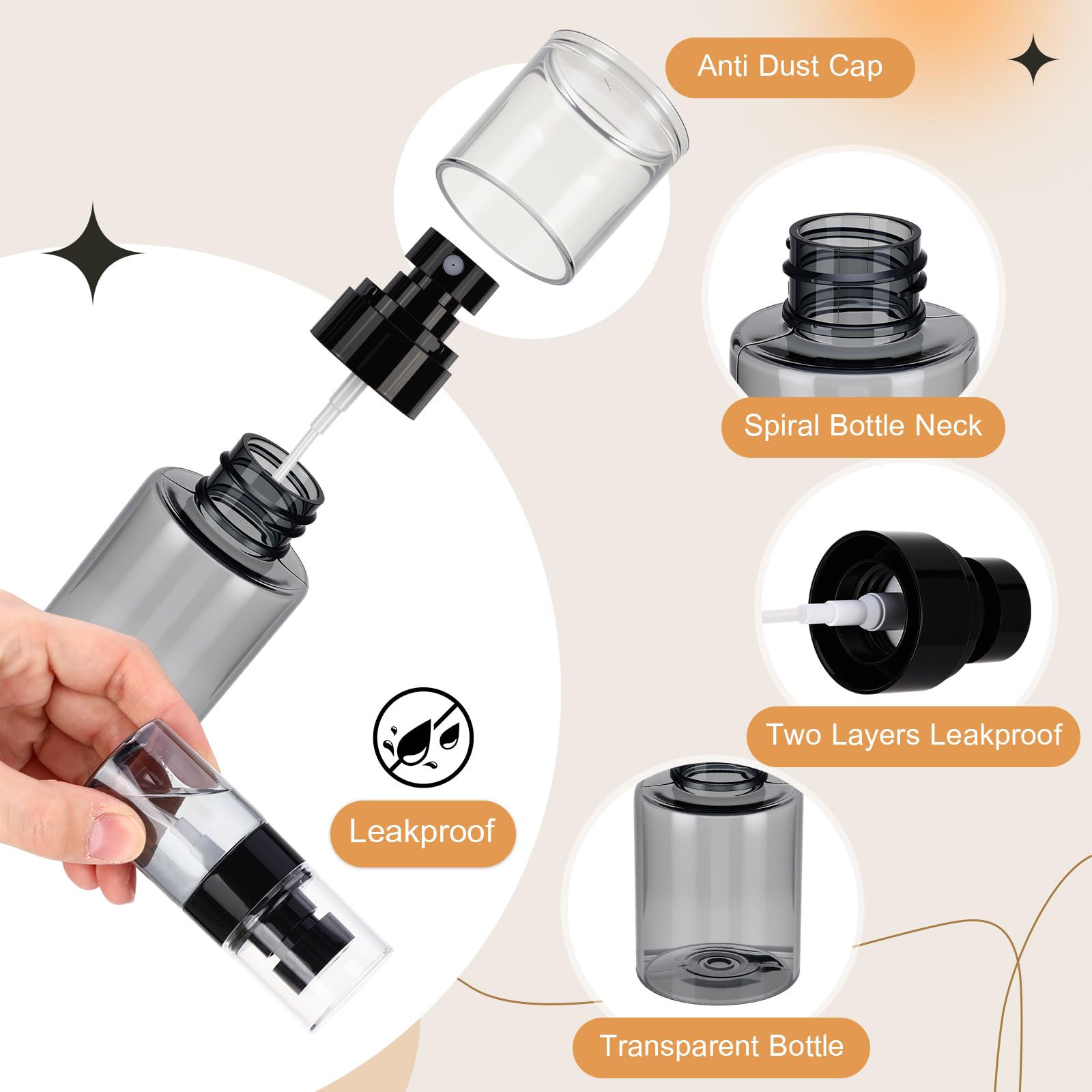 Confezione da 100 mini flaconi spray da viaggio a prova di perdite, ricaricabili, in plastica, vuoti, per capelli, profumi, oli essenziali, toner, capelli e viso (nero)