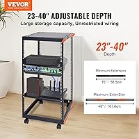 Vista 2 de VEVOR Bastidor de servidor de marco abierto de 20U, profundidad ajustable de 23 a 40 pulgadas, bastidor de servidor de red independiente