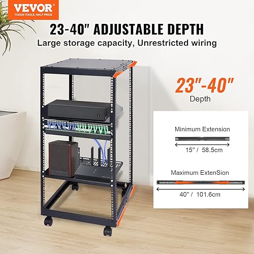 Miniatura 2 de VEVOR Bastidor de servidor de marco abierto de 20U, profundidad ajustable de 23 a 40 pulgadas, estante de servidor de red de pie o montaje en pared,
