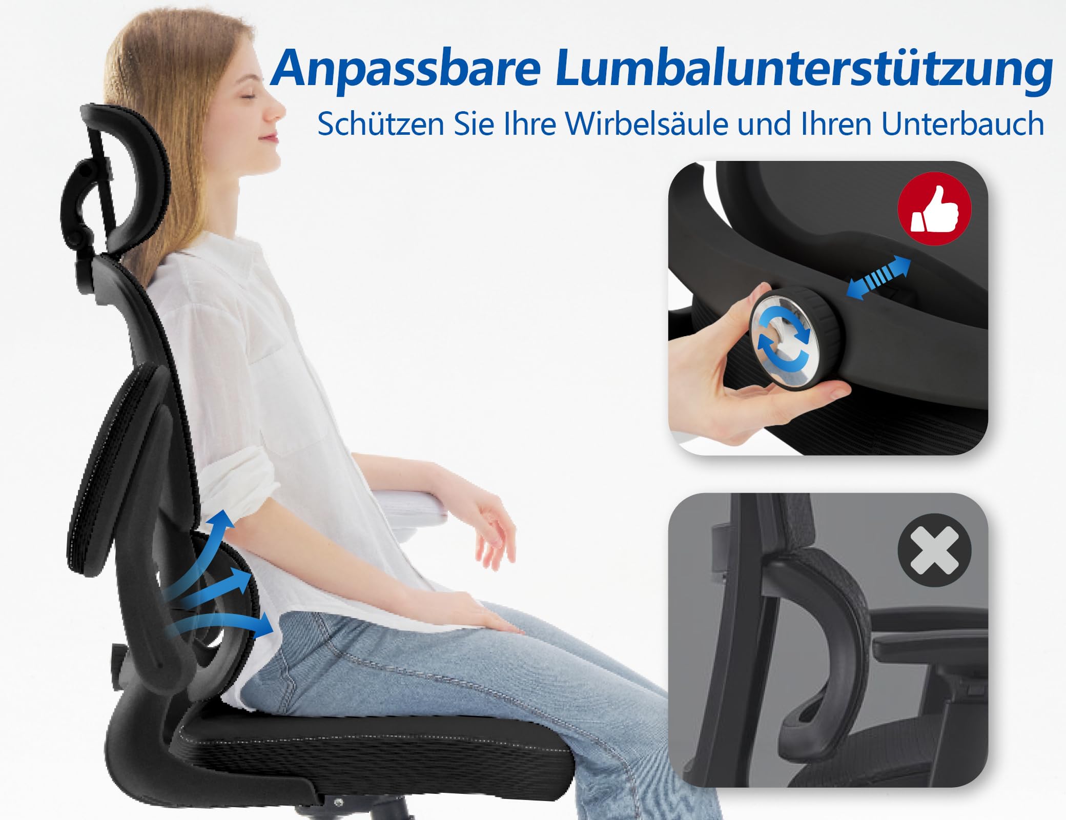 TRALT Ergonomischer Bürostuhl: Office Chair mit Verstellbarer Kopfstütze