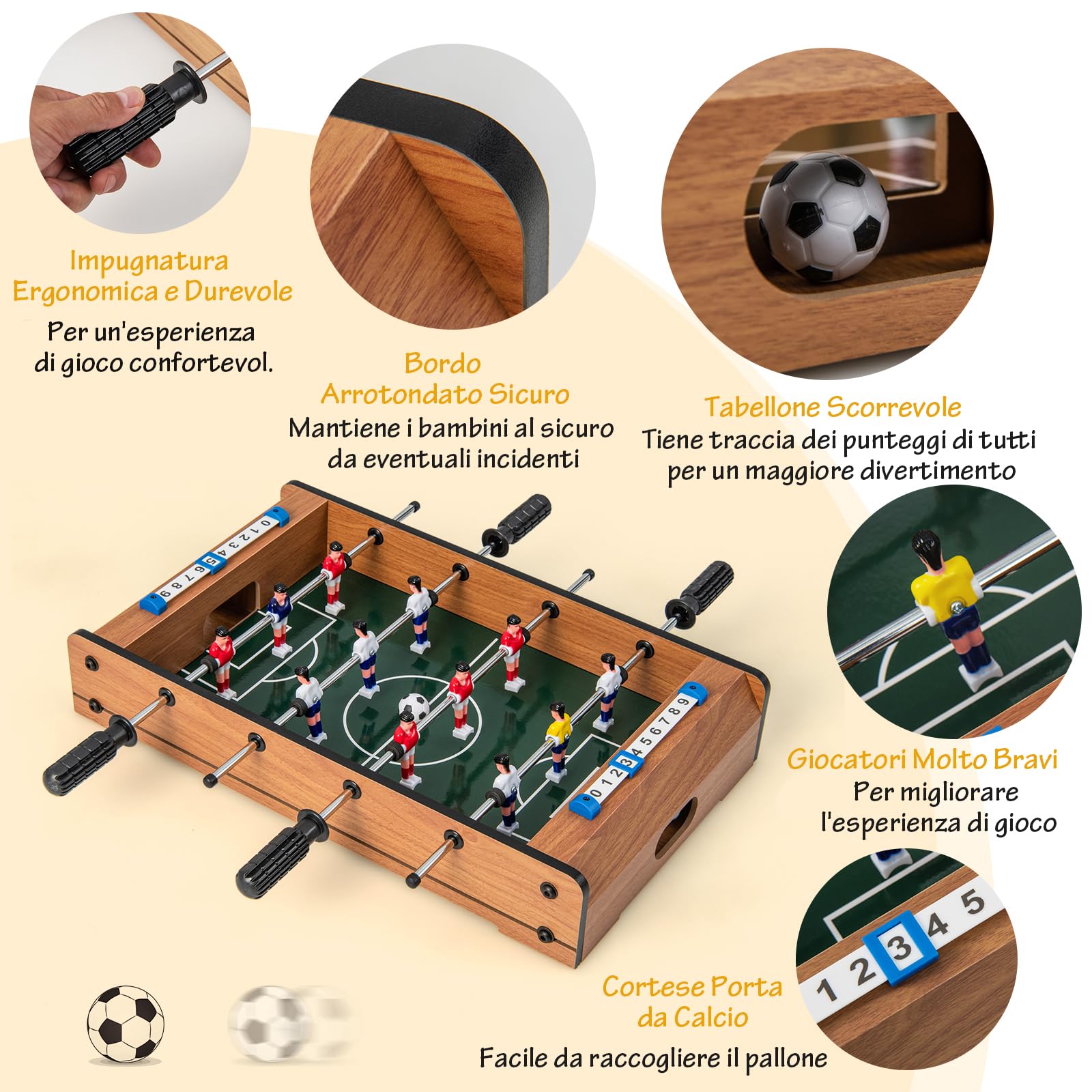 COSTWAY Mini Calcio Balilla, Calcetto da Tavolo Salvaspazio con Maniglie 2 Palloni, Segnapunti, Biliardino per Bambini e Adulti, Feste e Casa, 51 x 30,5 x 9 cm