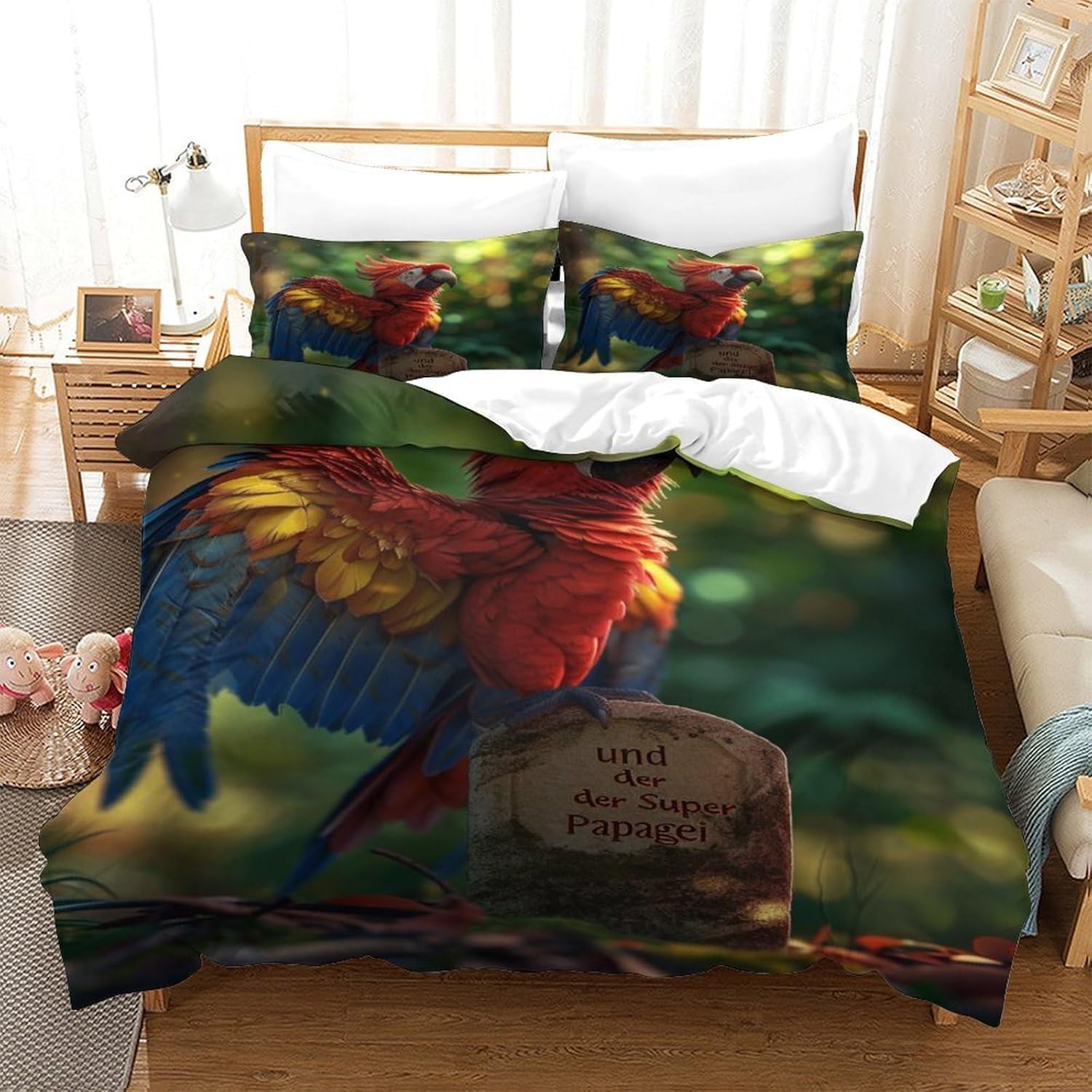 Parure de lit oiseaux 3D pour une décoration de chambre naturelle