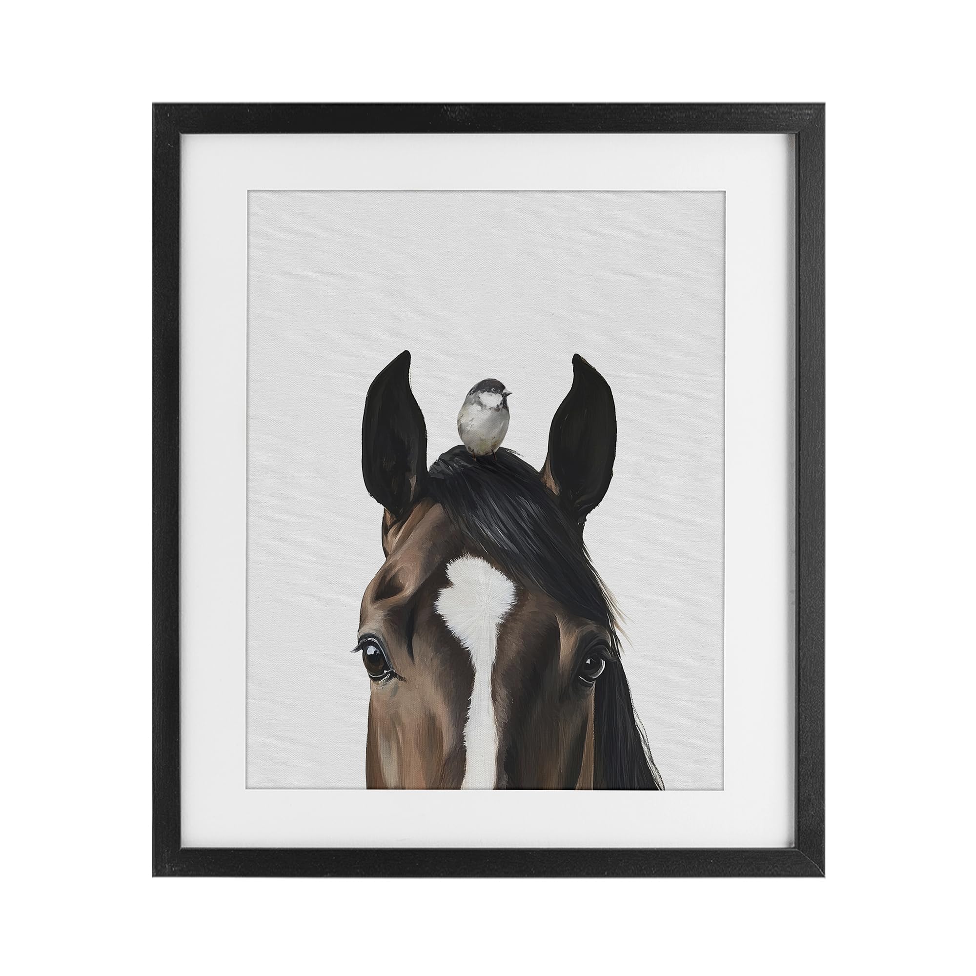 Stupell Industries 'Quiet Companion Horse & Bird', Framed Print Under Glass, Black, 13 x 16 Inches, Easy to Hang and Sturdy, Made in USA, by Svetlana Aleynikova