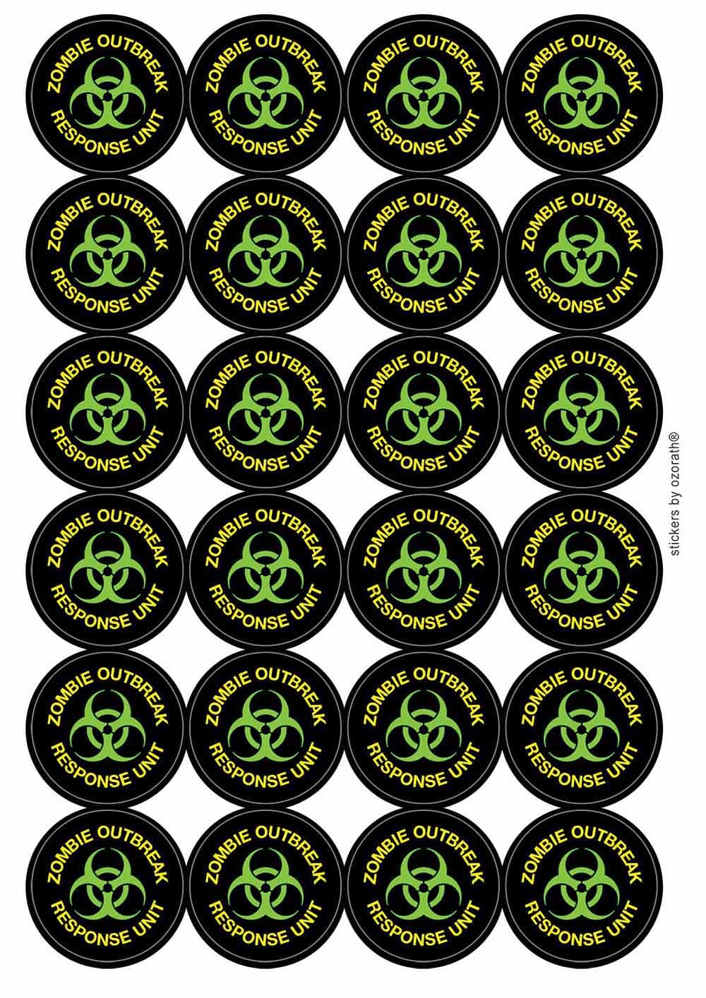 Zombie Outbreak Response Unit Circular Matt Paper Stickers A4 Sheet of 24 (Each Sticker is 45mm Diameter)