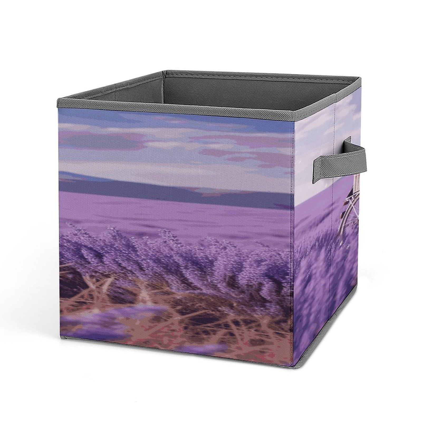 VstaDank Lavender Field Bike Storage Bin Collapsible Storage Cubes Organizer Oxford Cloth Storage Box with Dual Handles Large Stackable Closet Storage Bins for Sheets Hat Sweater