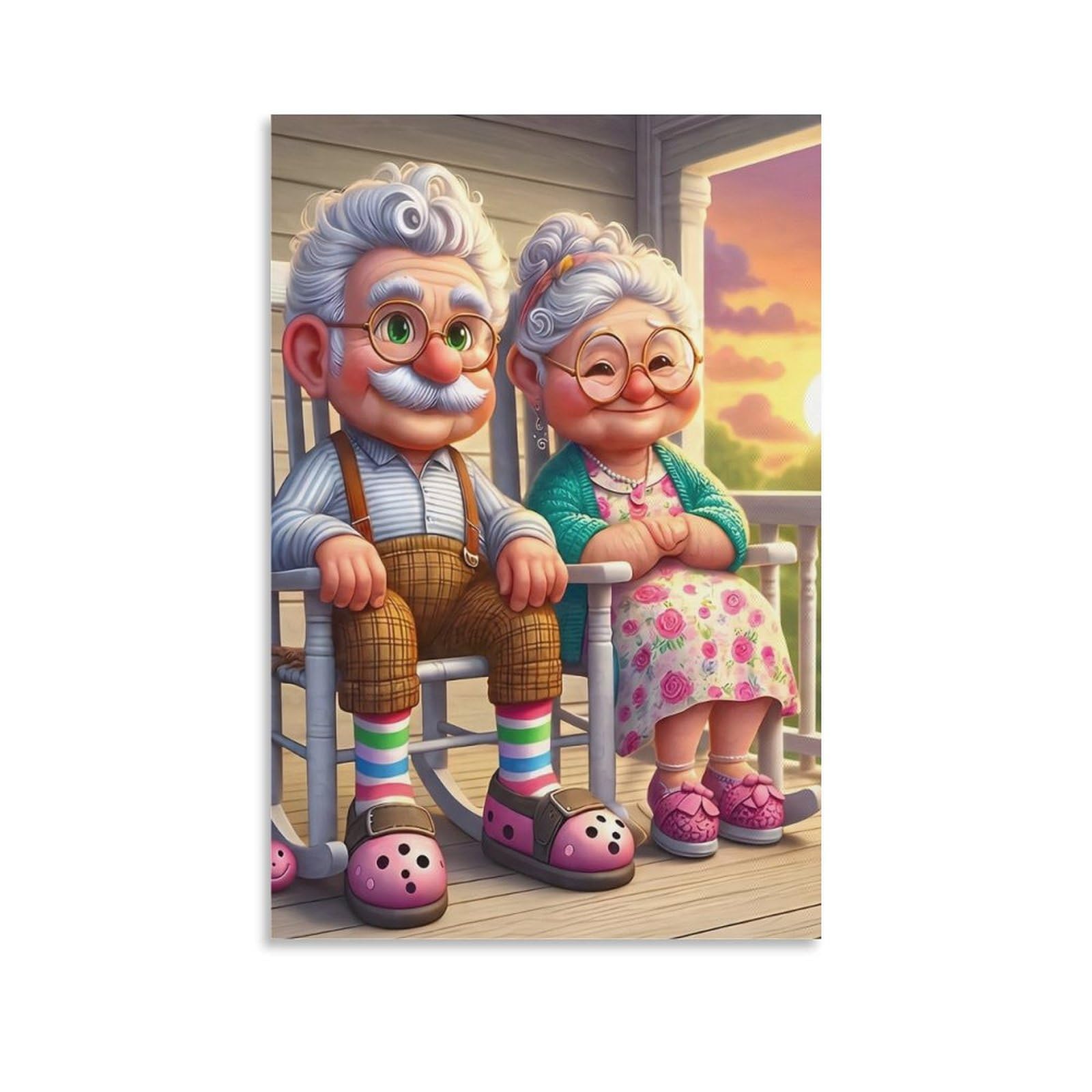 DHBANEIOK Elderly Couple Sitting Poster Artwork Giclee Canvas Prints Modern Canvas Wall Art Picture Wall Hanging for Living Room Home Decorations 20x30inch(50x75cm)