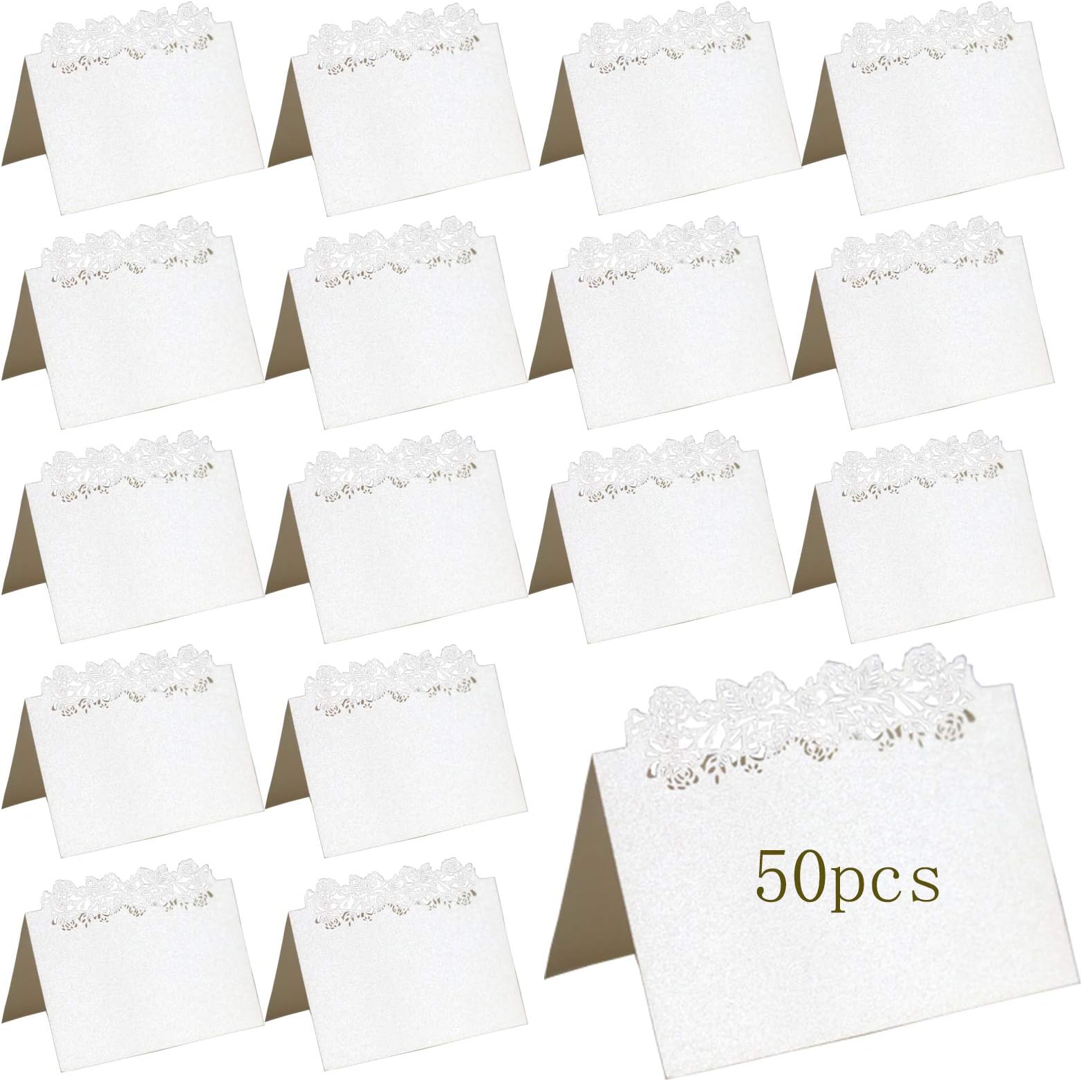 50 Pieces Laser Cut Butterfly Rose Flower Table Name Place Cards, Blank Table Cards, Table Decoration Guest Name Number Cards, Wedding Guest Place Cards, for Wedding Festival Banquet Party