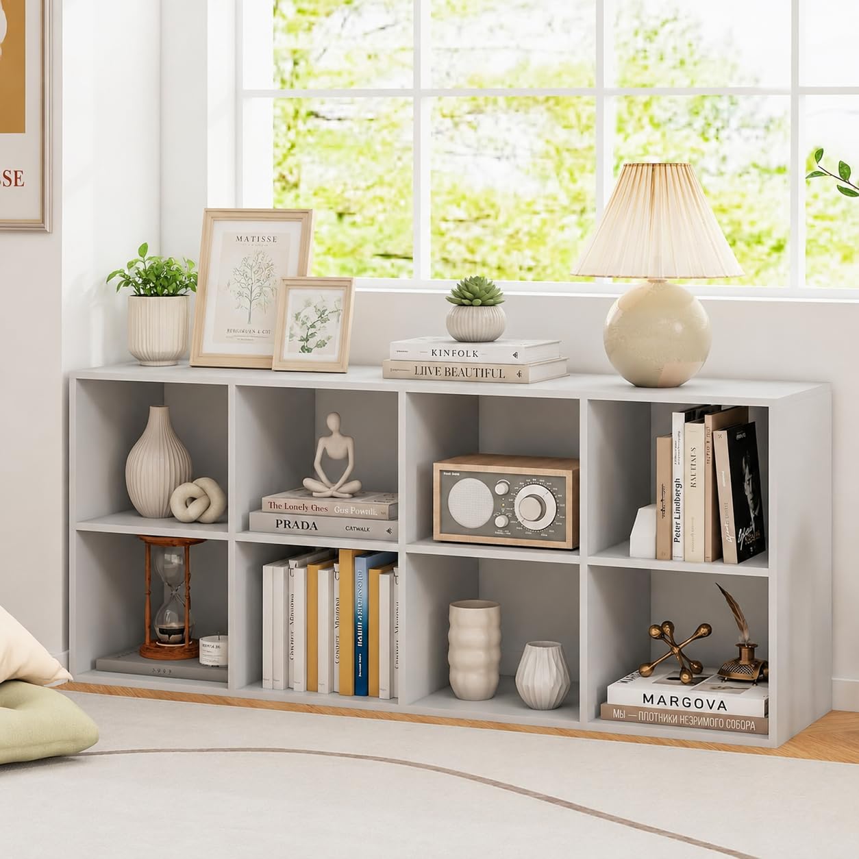 SILKYDRY 8 Cube Storage Organizer, 2-Tier Horizontal Bookshelf, 24