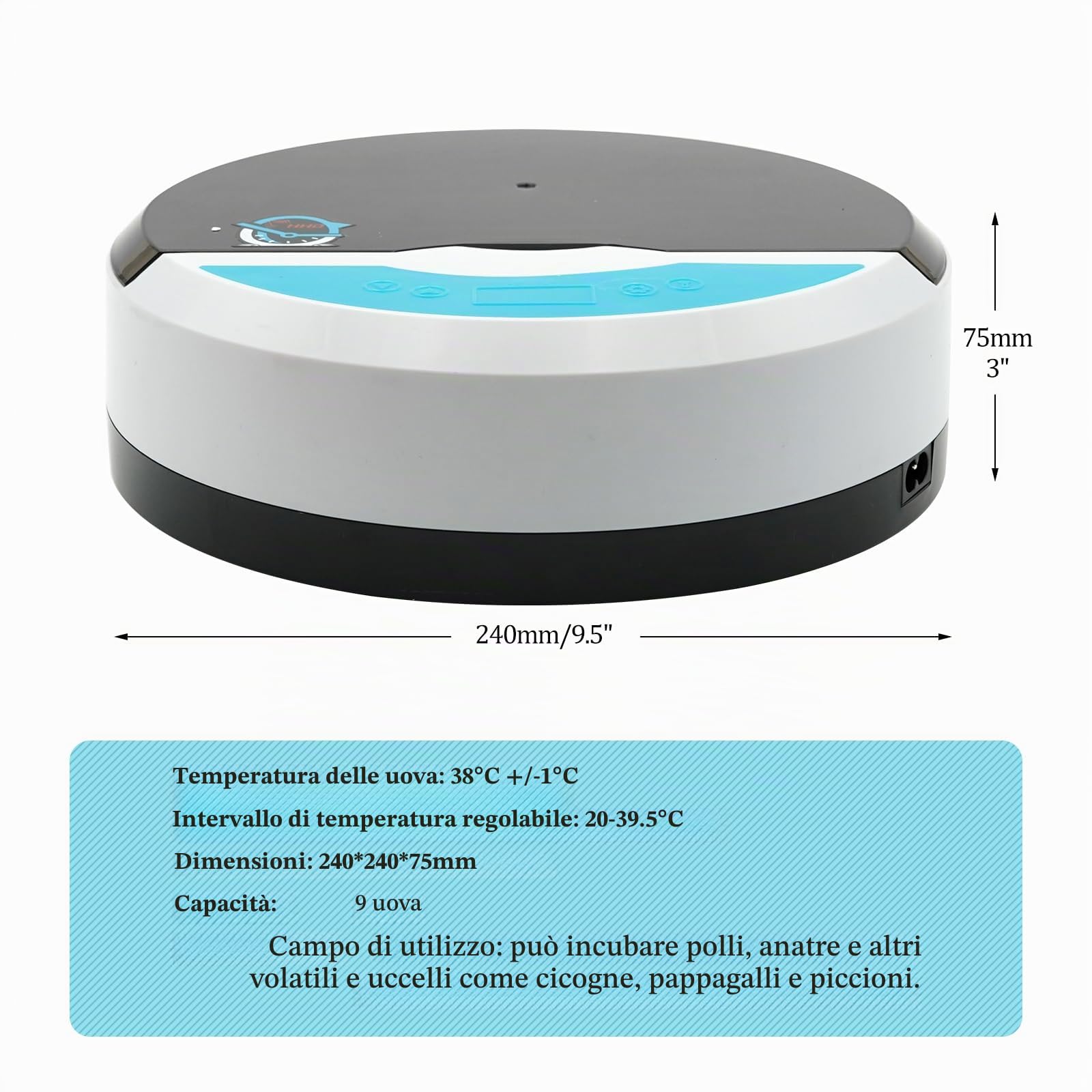 Incubatrice di Uova, 9 Uova Hatcher Pollame Macchina da Cova con Rotazione Automatica e Controllo Della Temperatura Pollo Brooder Incubatori, per la Cova di Uova di Pollo Anatra Oca Quaglia