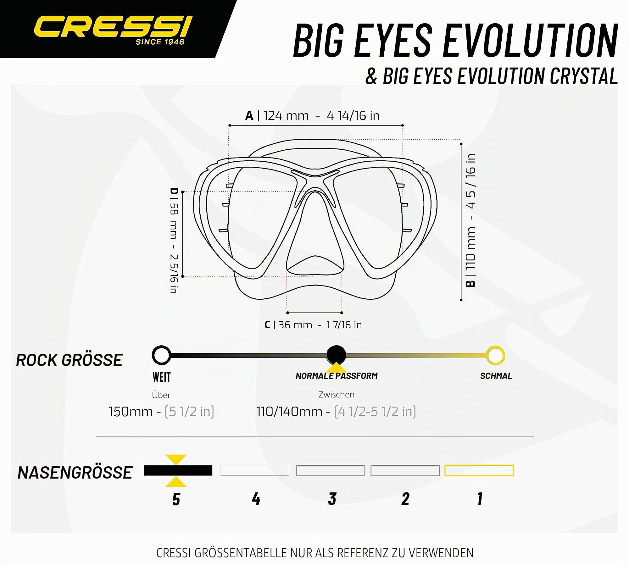 CRESSI seit 1946 Big Eyes Evolution Crystal Mask Klar/Blau Schwarz Einheitsgröße