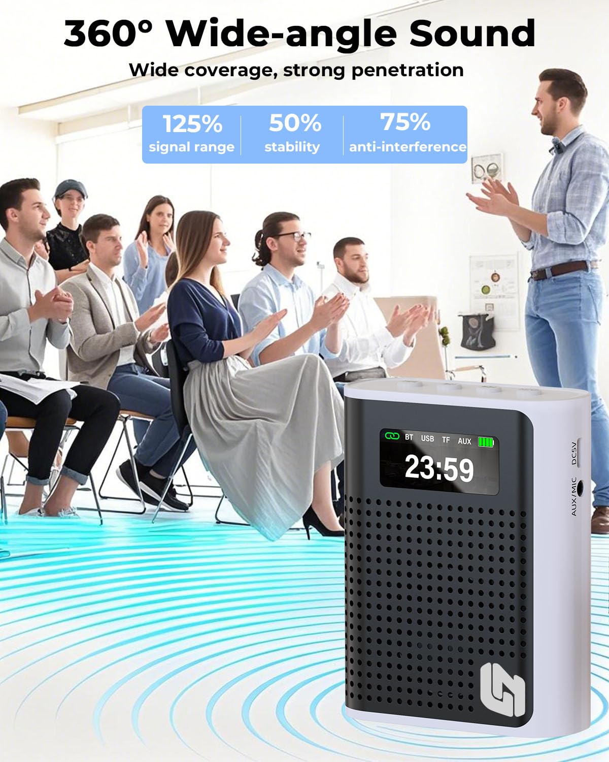 Micrófono inalámbrico con amplificador de voz mejorado 2025 con solapa magnética, pantalla LED, altavoz portátil recargable para profesores, aula, yoga, reuniones, discursos, excursiones