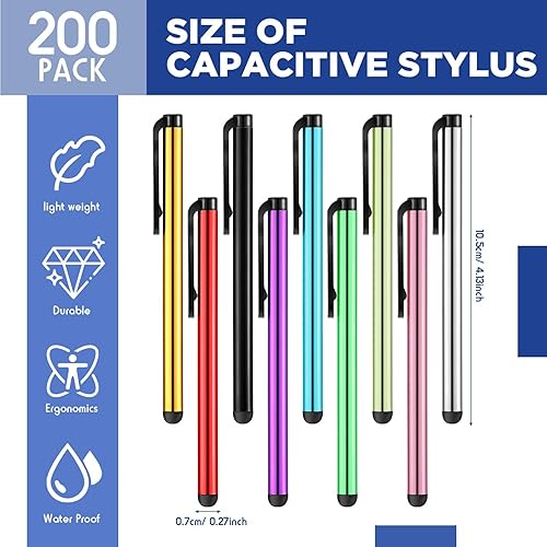 Miniatura 2 de Konohan Paquete de 200 lápices ópticos para pantallas táctiles, pantalla capacitiva, alta sensibilidad, metal, tableta, bolígrafo universal de punta