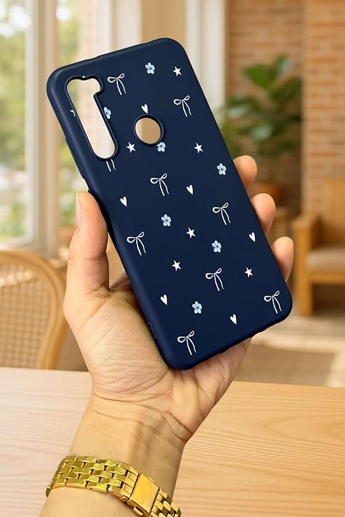 Xiaomi Redmi Note 8 ile Uyumlu, Mini Fiyonk Desenli, Silikon, Darbe Emici, Lacivert