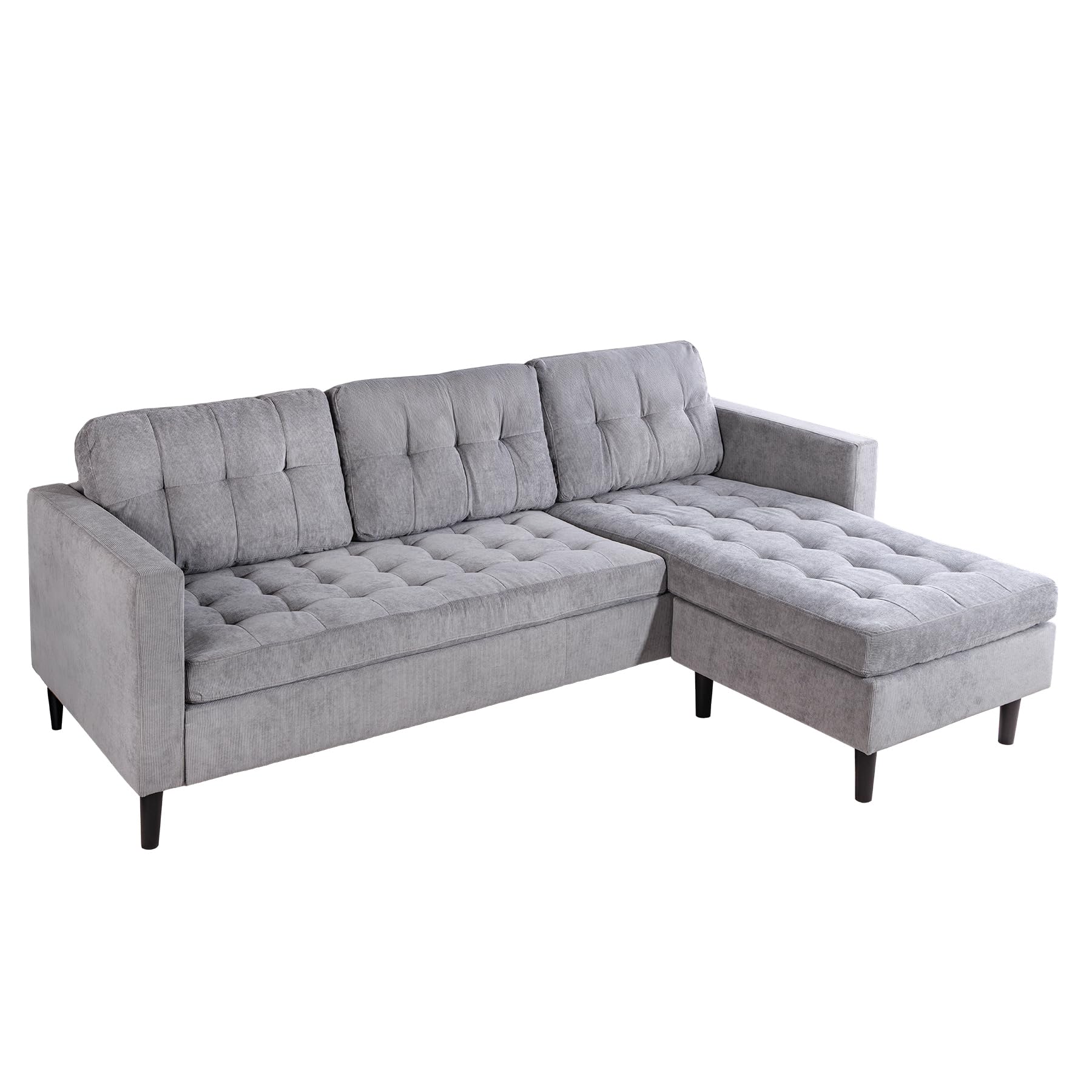 Riess Ambiente Stockholm 220 cm Ecksofa – Grau, Cordstoff, Federkern, Rundum-Bezug