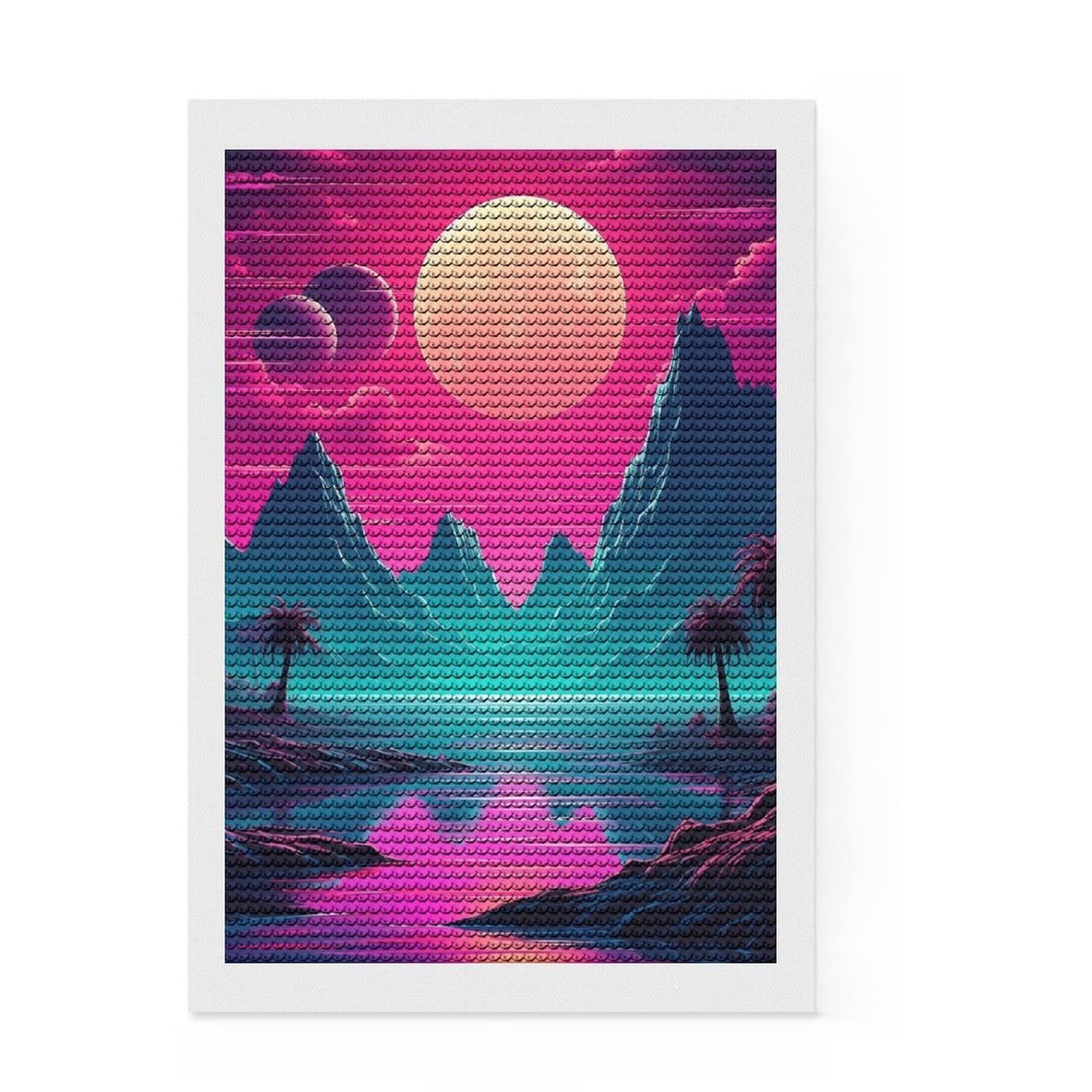Junmoney Neon Synthwave Brilliance Diamond Painting Set 8"x12", Stress Relief Craft, Simple to Start, Farmhouse Decor, Gift Idea, Easy to Enjoy