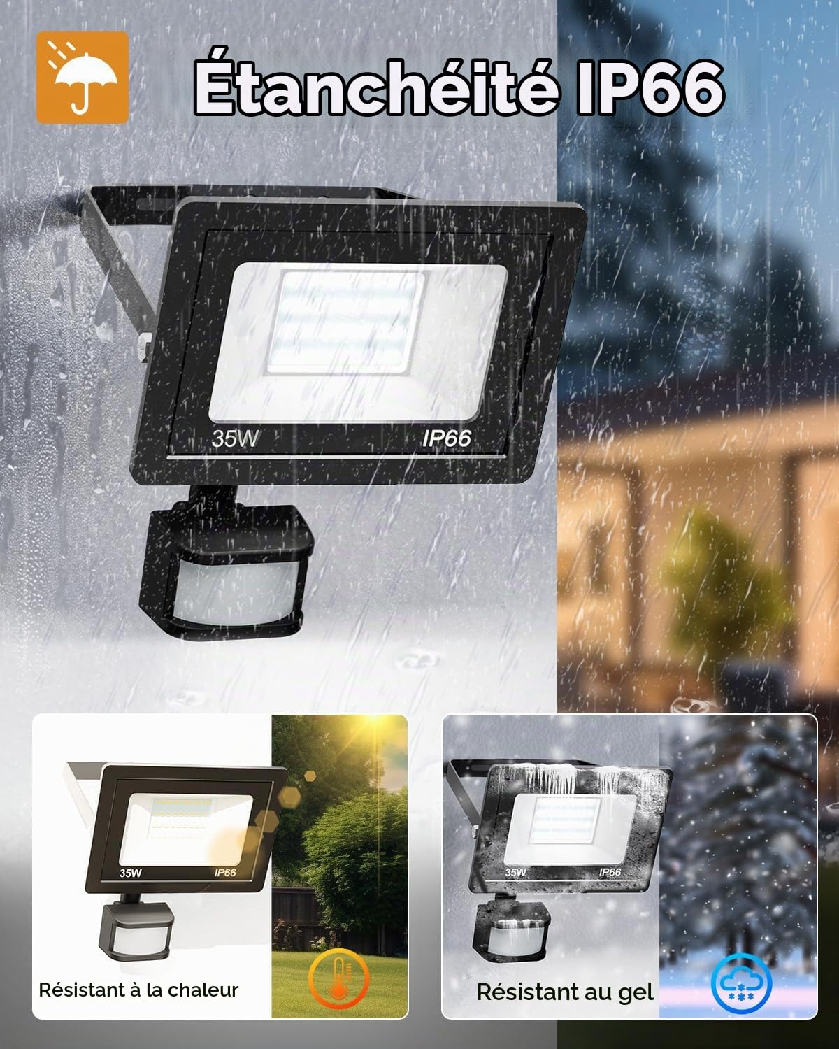 vighep 35W Projecteur LED Extérieur avec Détecteur, 6500K Blanc Froid Spot de Mouvement avec Télécommande, IP66 Étanche Eclairage Exterieur Lumiere pour Jardin Garage Backyard, 2paquet